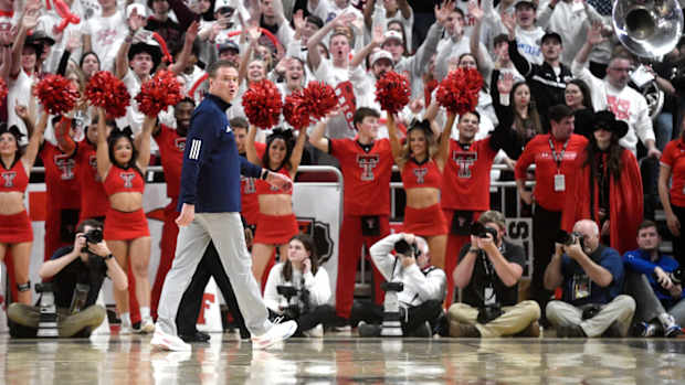 Kansas' head coach Bill Self yells to the referee as he gets ejected from the Big 12 basketball game against Texas Tech, Monday, Feb. 12, 2024, at United Supermarkets Arena.  